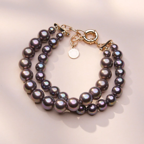 Potrójna bransoletka ze srebrnych szklanych pereł Majorka. KSIĘŻYCOWY PYŁ