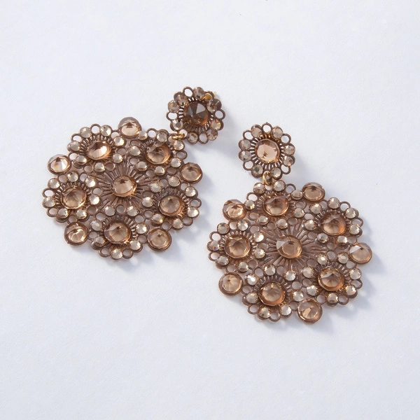 Pozłacane kolczyki kwiaty z kryształami w tonie szampana. GIARDINO DI SENSI