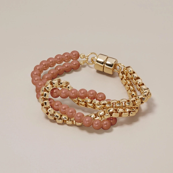 Bransoletka z brązowych koralików i łańcuszka. CHOCOLATE DULCE