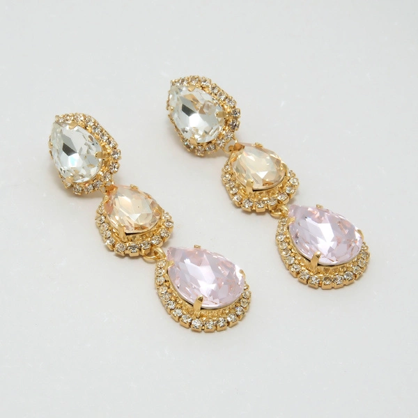 Pozłacane kolczyki wiszące z kryształami i cyrkoniami. SŁODKI TAMAR