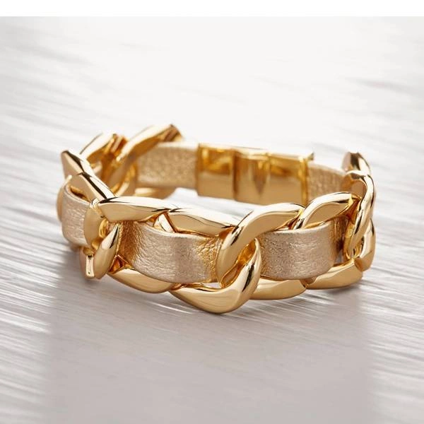 Bransoletka łańcuch ze złotym paskiem z ekoskóry. ROZWIJAM SIĘ