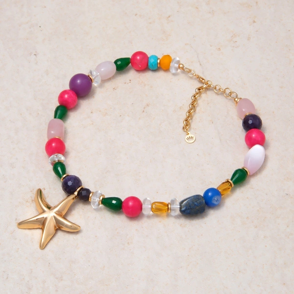 Krótki naszyjnik z kolorowych form z żywicy z rozgwiazdą. CARNAVAL DI MARE