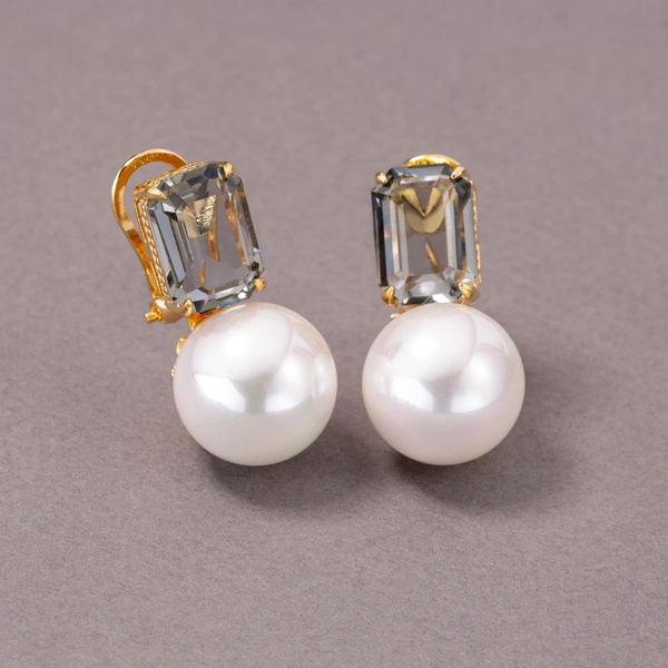 Kolczyki z kryształkiem i szklaną perłą Majorka. KROPLE ROSY